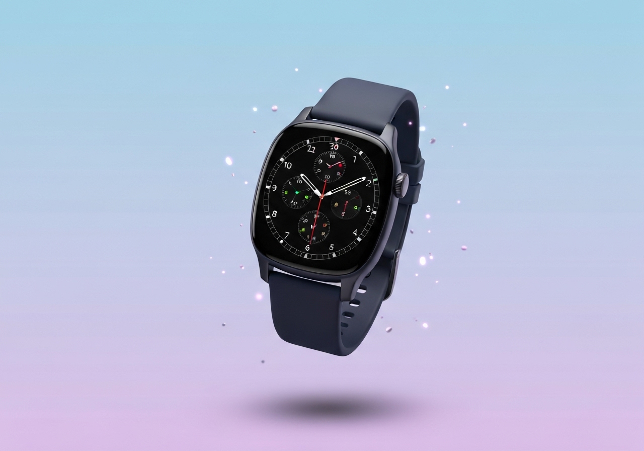 A premium tech product floating over a soft gradient background, dramatic rim light, elegant shadows, glossy reflections, minimal composition. High-end advertising style, crisp edges, subtle particles, centered hero shot. Perfect for a modern landing page.